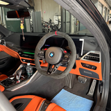 BMW M2 / M3 / M4 (G8x) (2025+) Steering Wheel Wrap – Dark Grey Alcantara, BMW M stitch, Red Leather marker