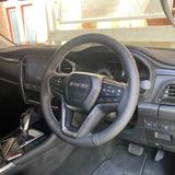 Isuzu D-Max / MU-X / Mazda BT-50 (2020+) Steering Wheel Wrap – Black Leather, Perforated Sides, White stitch