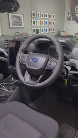 Ford Ranger / Everest Next-Gen (2022+) Steering Wheel Wrap – Black Leather (smooth top, perforated sides), Black stitch