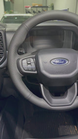 Ford Ranger / Everest Next-Gen (2022+) Steering Wheel Wrap – Black Leather (smooth top, perforated sides), Black stitch
