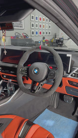 BMW M2 / M3 / M4 (G8x) (2025+) Steering Wheel Wrap – Dark Grey Alcantara, BMW M stitch, Red Leather marker