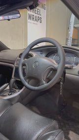 Holden Commodore VX/VT Series Steering Wheel Wrap – Black Leather (perforated top, smooth sides), Black stitch