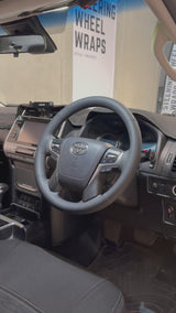 Toyota LandCruiser 200 Series Steering Wheel Wrap – Black Smooth Leather, Black stitch