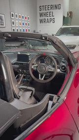Mazda MX-5 ND (2015+) Steering Wheel Wrap – Black Alcantara, Black Perforated Leather Sides, Red Stitch, Red Alcantara Marker